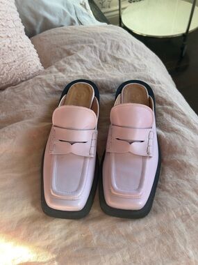 Ganni Pastel Pink Leather Slip-On Loafer Mules